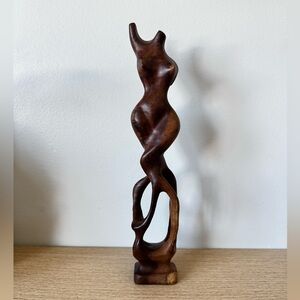 Handcrafted Brown Wooden Abstract Female Sculpture - Home Art Accent